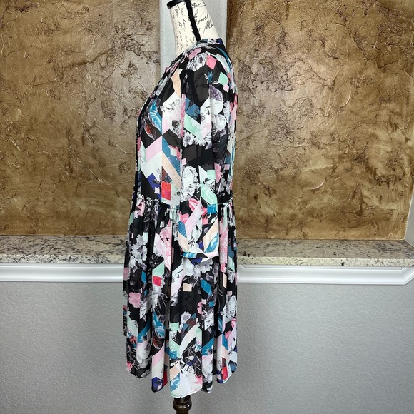 Rebecca Minkoff Mini A Line Dress Women 8 Button Front Floral Pleated Multicolor - Picture 4 of 11